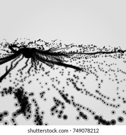 Array with Dynamic Particles. 3D Technology Style. Abstract Background. Vector Illustration.