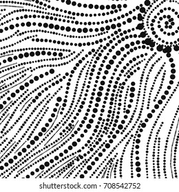 Array with dynamic particles. Abstract monochrome background.