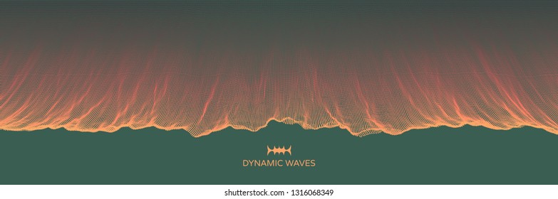 Array with Dynamic Particles. Futuristic technology style. Texture. Vector illustration with particle. 3D grid surface. 