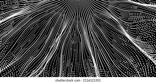 Array with Dynamic Particles. Futuristic technology style. Texture. Vector illustration with particle. 3D grid surface. 
