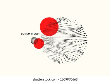 Array mit dynamischen Teilchen kleiner Partikel im Kreis. Modernes wissenschaftliches und technologisches Element. Abstrakter gepunkteter Hintergrund. Vektorgrafik.