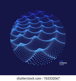 Array with dynamic particles of small particles in circle. Modern science and technology element. Abstract dotted background. Vector illustration.