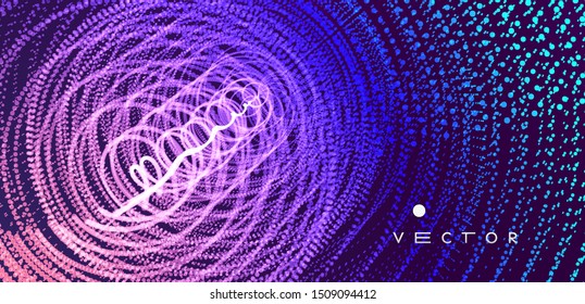 Array with dynamic particles. Swirl with connected dots. Abstract science or technology background. 3d vector illustration. 