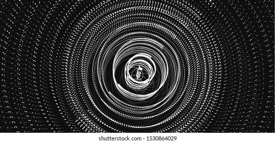 Array with dynamic particles. Swirl with connected dots. Abstract science or technology background. 3d vector illustration. 