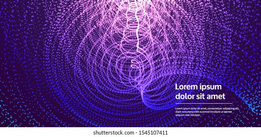 Array with dynamic particles. Swirl with connected dots. Abstract science or technology background. 3d vector illustration. 