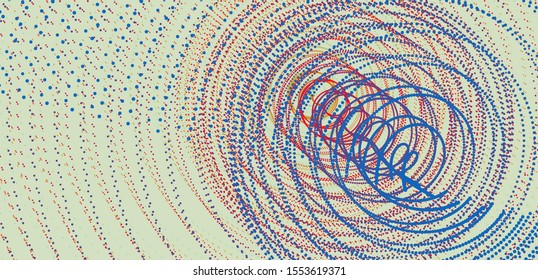 Array with dynamic particles. Swirl with connected dots. Abstract science or technology background. 3d vector illustration. 