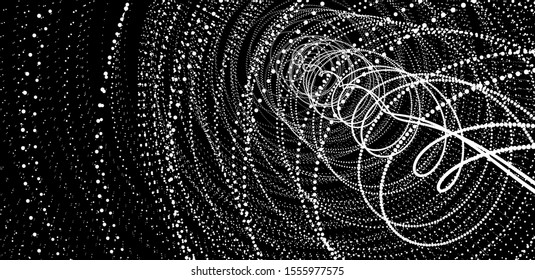 Array with dynamic particles. Swirl with connected dots. Abstract science or technology background. 3d vector illustration. 