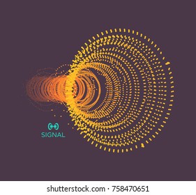 Array With Dynamic Particles. Vector Sound Wave. 3d Technology Style. Abstract Background. Vector Illustration.