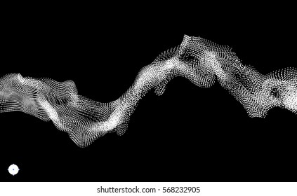 Array with Dynamic Particles. Wavy Background. Composition with Motion Effect. Abstract Vector illustration.