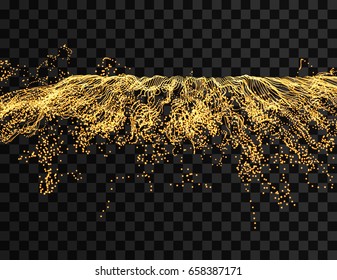 Array with dynamic particles. Wavy background. Composition with motion effect. Abstract vector illustration. 