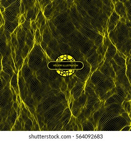 Array with Dynamic Particles. Yellow abstract background. 3d Futuristic technology style. Texture. Vector Illustration.