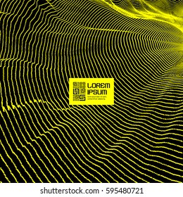 Array with Dynamic Particles. Yellow abstract background. 3d Futuristic technology style. Texture. Vector Illustration.