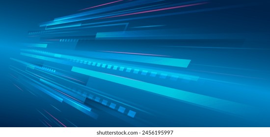 An array of information in the form of receding stripes. Large data stream on a dark background, glowing lines and squares. Data set analysis and visualization. Abstract business analytics.