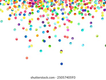 An array of multicolored bubbles floats across the top of a white background, creating a sense of lightness and celebration.