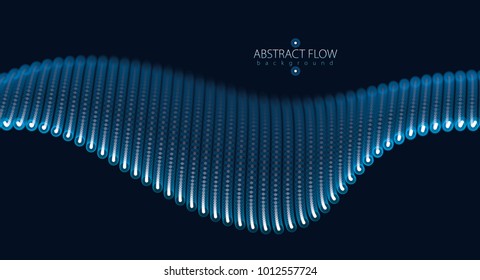 Array of particles flowing, dynamic sound wave. 3d vector illustration. Mesh of glowing dots, beautiful illustration.