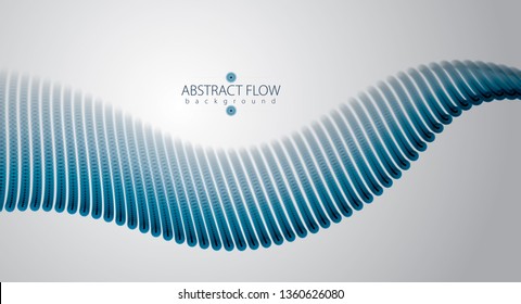 Array of particles flowing, dynamic sound wave. 3d vector illustration. Mesh of blurred dots, beautiful illustration.