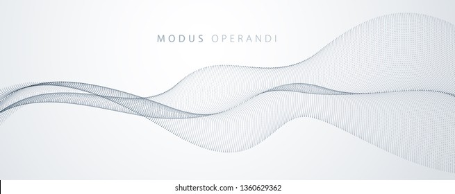 Array of particles flowing, dynamic sound wave. 3d vector illustration. Mesh round dots, beautiful relaxing wallpaper illustration.