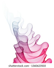 Array of particles flowing, dynamic wave transparent tulle textile on wind. 3d vector illustration. Mesh round dots, beautiful relaxing wallpaper illustration.