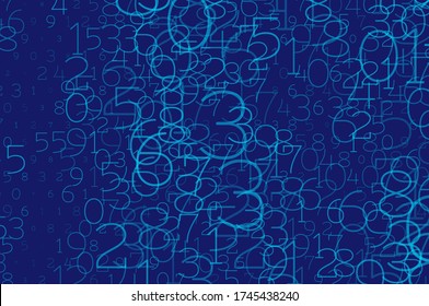 An array of random numbers 0 and 9. Background in a matrix style. Binary code pattern with digits on screen, falling character. Abstract digital backdrop. Vector illustration