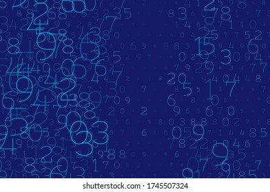 An array of random numbers 0 and 9. Background in a matrix style. Binary code pattern with digits on screen, falling character. Abstract digital backdrop. Vector illustration