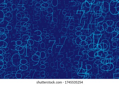 An array of random numbers 0 and 9. Background in a matrix style. Binary code pattern with digits on screen, falling character. Abstract digital backdrop. Vector illustration