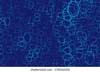 An array of random numbers 0 and 9. Background in a matrix style. Binary code pattern with digits on screen, falling character. Abstract digital backdrop. Vector illustration