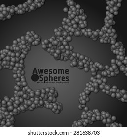 Array of spheres with soft shadows on the dark background. Abstract background with organic structures.