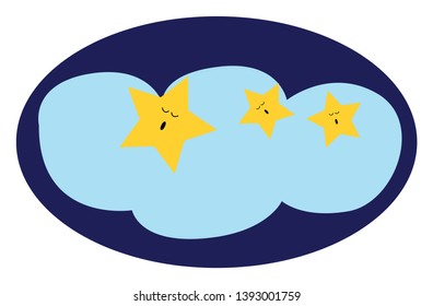 An array of three beautiful stars sleeping on a cloud vector color drawing or illustration