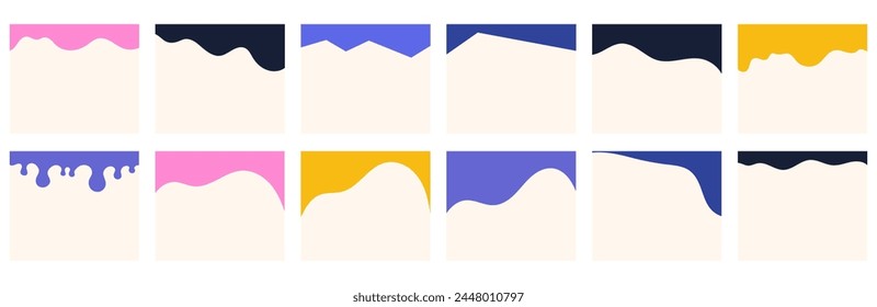 Array of varied shapes designed for headers or footers on square posts or websites. A decorative element for creative design presented in a basic vector flat style. Striking colors y2k era.