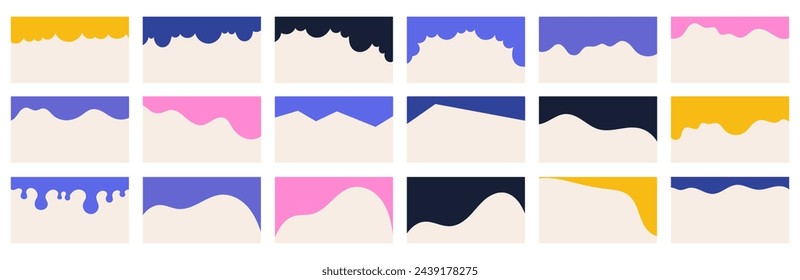 Array of varied shapes for use in website headers or footers. Separator template for design layouts on landing pages. Uncomplicated headline in vector flat style.