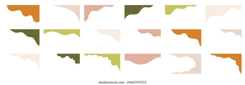 Array of varied shapes for use in website headers or footers in modern organic boho colors palette. Separator template for design layouts on landing pages. Uncomplicated headline in vector flat style.