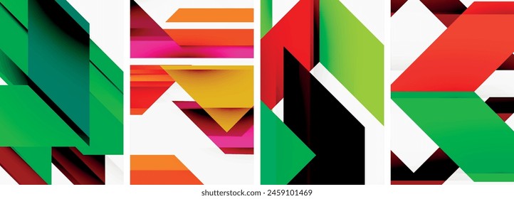 An array of vibrant triangles in varying hues of magenta, creating a symmetrical pattern on a white background. Colorfulness and artistry blend in this geometric display of rectangles and triangles