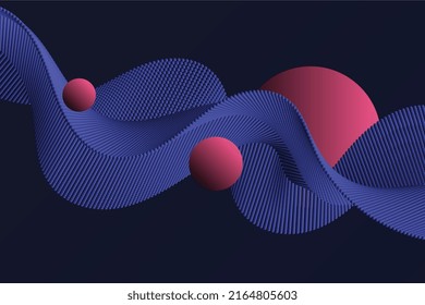 An array of volume purple and blue particles with the pink spheres on black background