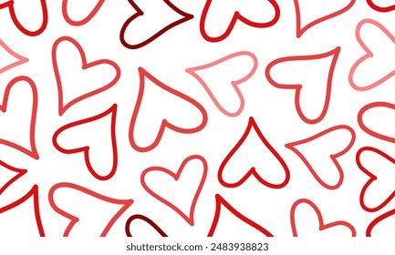 An array of whimsical red heart outlines dance across a white surface, embodying the joy of love.