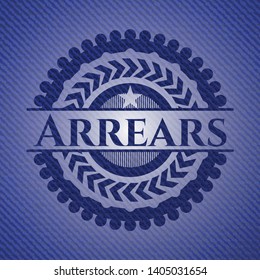 Arrears emblem with jean background. Vector Illustration. Detailed.