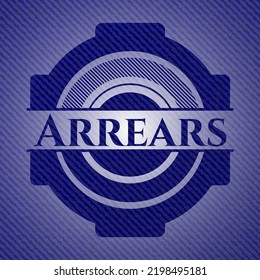 Arrears emblem with jean texture. Vector Illustration. Detailed. 