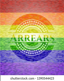 Arrears emblem on mosaic background with the colors of the LGBT flag