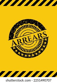 Arrears grunge black emblem with yellow background, warning sign. Vector Illustration. Detailed. 