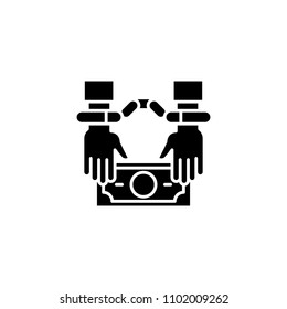 Arrest for a bribe black icon concept. Arrest for a bribe flat  vector symbol, sign, illustration.