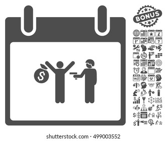 Arrest Calendar Day icon with bonus calendar and time management clip art. Vector illustration style is flat iconic symbols, gray, white background.
