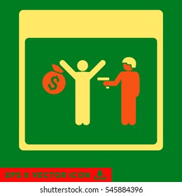 Arrest Calendar Page icon. Vector EPS illustration style is flat iconic bicolor symbol, orange and yellow colors.