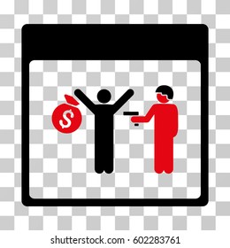 Arrest Calendar Page icon. Vector illustration style is flat iconic bicolor symbol, intensive red and black colors, transparent background. Designed for web and software interfaces.