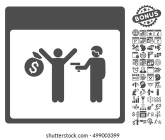 Arrest Calendar Page pictograph with bonus calendar and time management pictures. Vector illustration style is flat iconic symbols, gray, white background.
