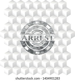 Arrest grey badge with geometric cube white background