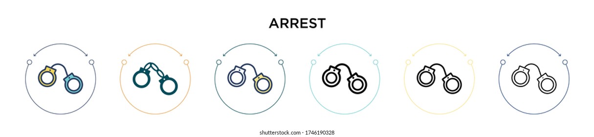 Arrest icon in filled, thin line, outline and stroke style. Vector illustration of two colored and black arrest vector icons designs can be used for mobile, ui, web