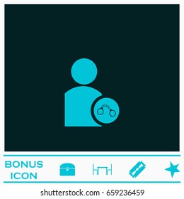 Arrest icon flat. Blue pictogram on dark background. Vector illustration symbol and bonus icons