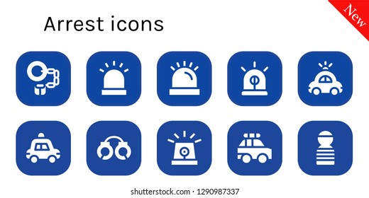  arrest icon set. 10 filled arrest icons. Simple modern icons about  - Handcuffs, Siren, Police car, Prisioner