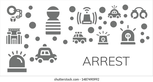 arrest icon set. 11 filled arrest icons.  Simple modern icons about  - Handcuffs, Prisioner, Prison, Police car, Siren