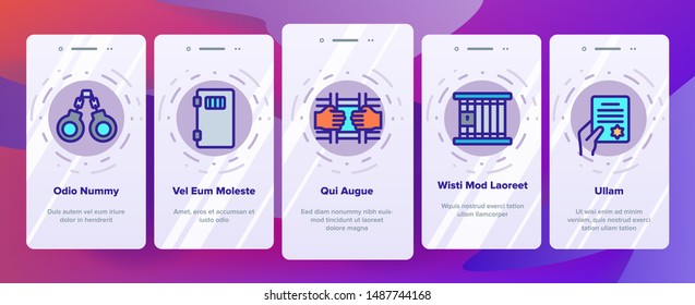 Arrest Onboarding Mobile App Page Screen Vector Illustrations
