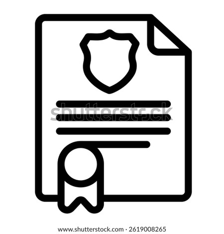 Arrest order document line icon, law enforcement concept. Vector graphics. Paper with police emblem and seal ribbon sign on white background, style mobile or design